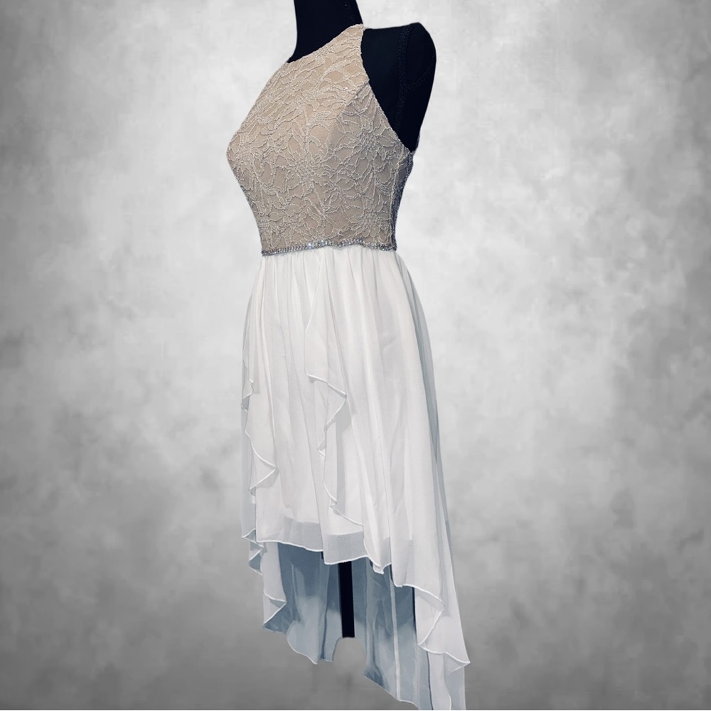 Elegant Cream and White Lace Dress